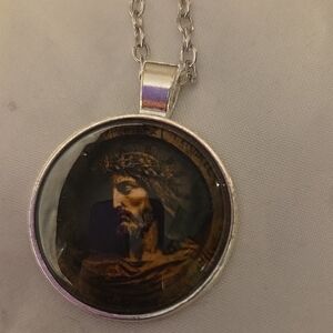 Vintage Jesus Pendant Silver Necklace